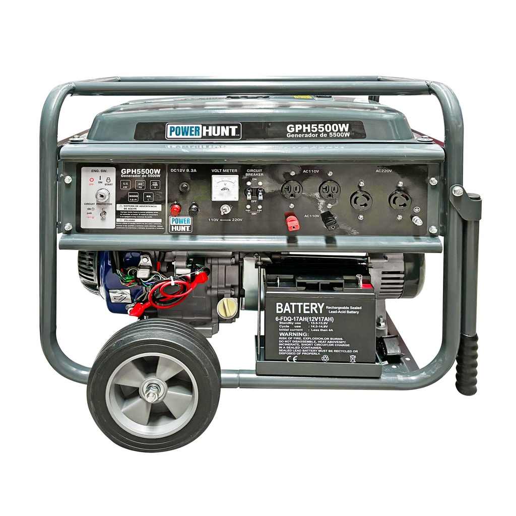 Generador Eléctrico Power Hunt GPH5500W, 5500W, 15hp, Arranque Eléctrico y Manual Monofásico 120/220V