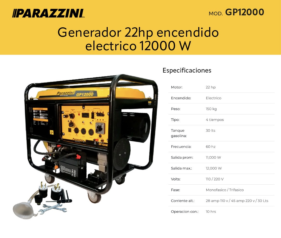 Generador 22hp encendido eléctrico 12000 W PARAZZINI - Imagen 6